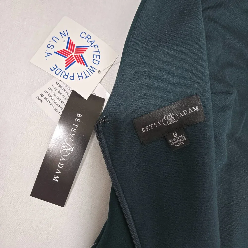 BETSY ADAM "Christine" PINE Scuba Crepe Ruffle Bow Slit Formal Gown Dress Size 8 - Picture 13 of 17